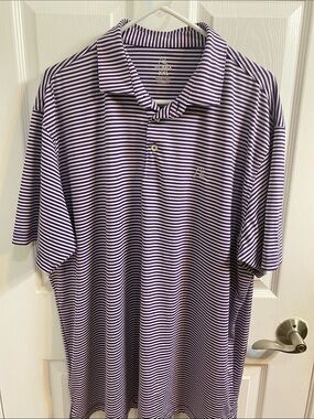 Rhoback Birdie Stripe Collegiate Polo Purple White Golf Performance Shirt XXL
